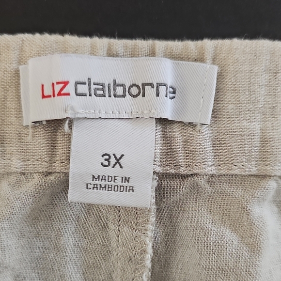 Liz Claiborne Plus Size 3X Casual Linen Cotton Pants Natural Linen Color - Picture 2 of 9